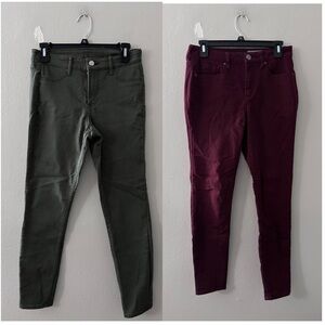 Two Pairs of Aeropostale Jeggings: Olive Ankle & Burgundy High Waisted